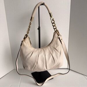 Michael Kors Cream Pebbled Leather Shoulder Bag with Gold Chain